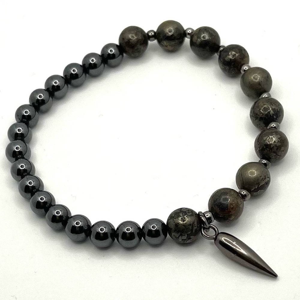 Crystal Natural Pyrite & Hematite beads Bracelet.